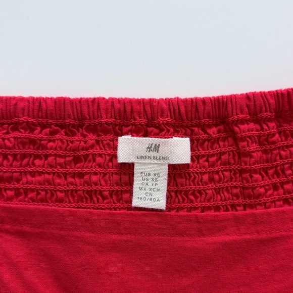 H&M Red Linen Blend Puff Sleeve Midi Dress XS Cottagecore Summer - Picture 9 of 13